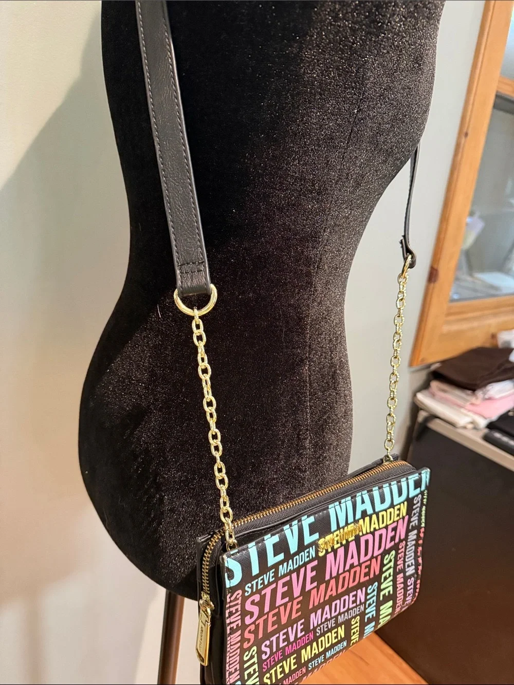 Steve Madden Black Crossbody with Multicolor Logo Print NWOT